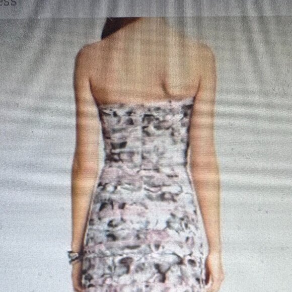 BCBG Ruffled Print Silk Gown - strapless formal gown - Picture 2 of 13